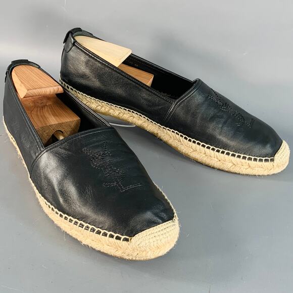 SAINT LAURENT Size 12 Black Natural Logo Leather Espadrille Sneakers - Picture 1 of 10